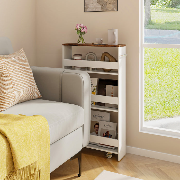 4-Tier Slim Storage Cart - Open Shelf Storage on Wheels, Natural Finish - Ideal for Space-Conscious Organizers