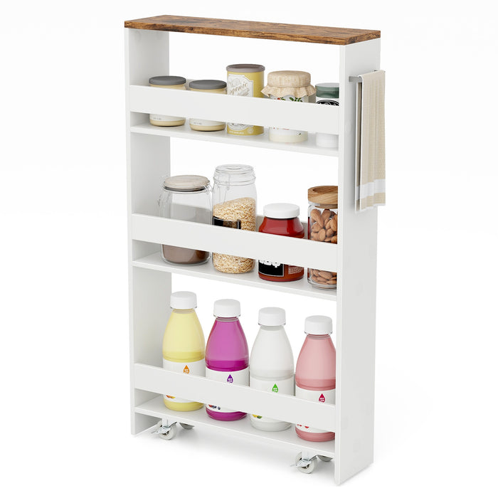 4-Tier Slim Storage Cart - Open Shelf Storage on Wheels, Natural Finish - Ideal for Space-Conscious Organizers