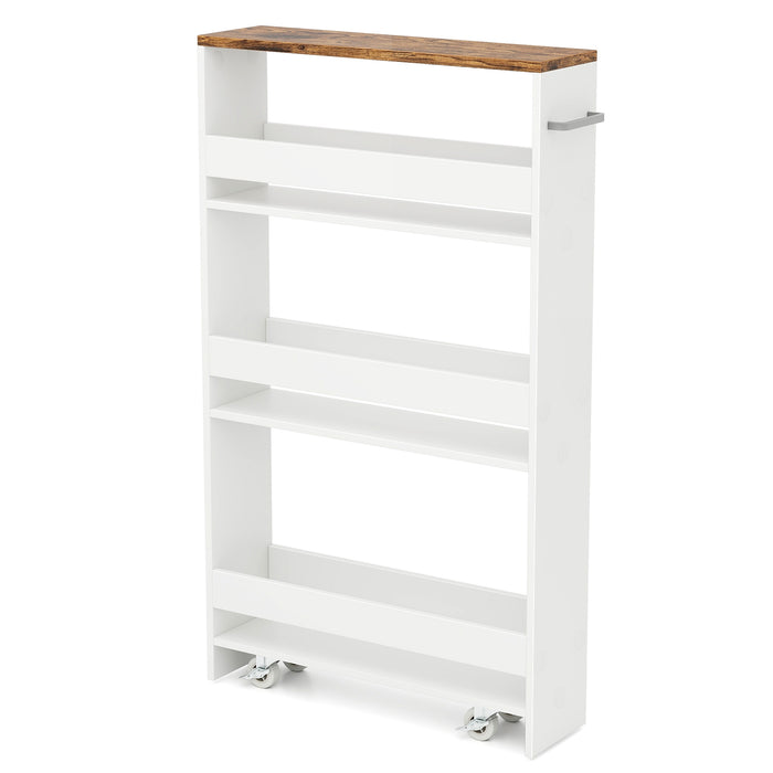 4-Tier Slim Storage Cart - Open Shelf Storage on Wheels, Natural Finish - Ideal for Space-Conscious Organizers