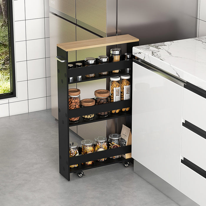 4-Tier Slim Storage Cart - Open Shelf Storage on Wheels, Natural Finish - Ideal for Space-Conscious Organizers