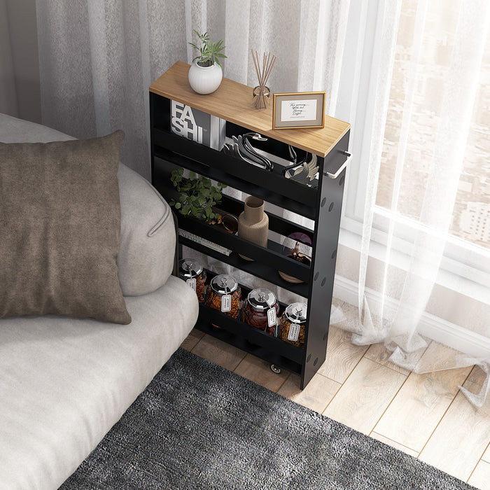 4-Tier Slim Storage Cart - Open Shelf Storage on Wheels, Natural Finish - Ideal for Space-Conscious Organizers