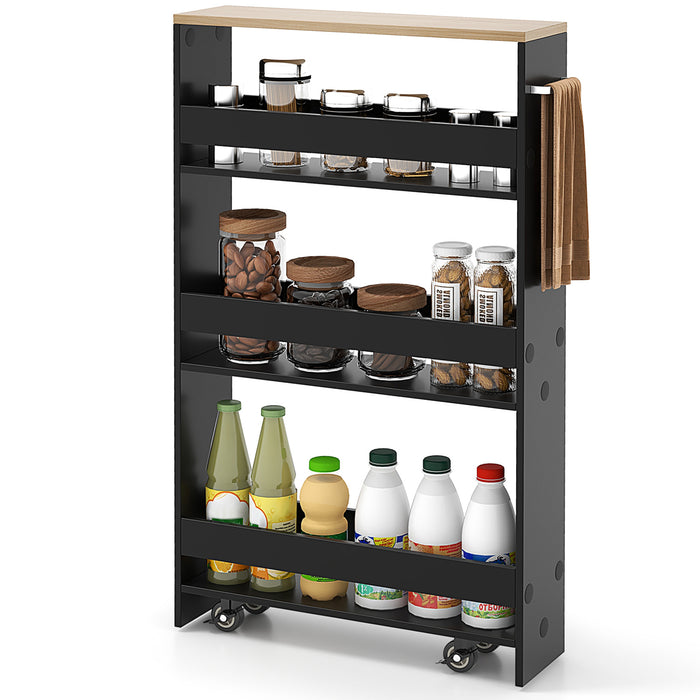4-Tier Slim Storage Cart - Open Shelf Storage on Wheels, Natural Finish - Ideal for Space-Conscious Organizers