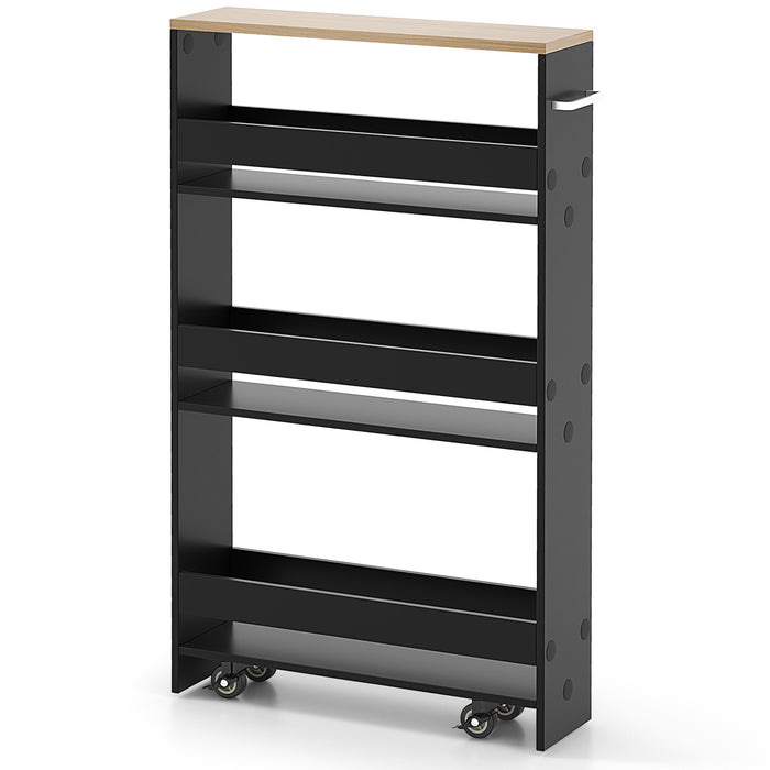 4-Tier Slim Storage Cart - Open Shelf Storage on Wheels, Natural Finish - Ideal for Space-Conscious Organizers