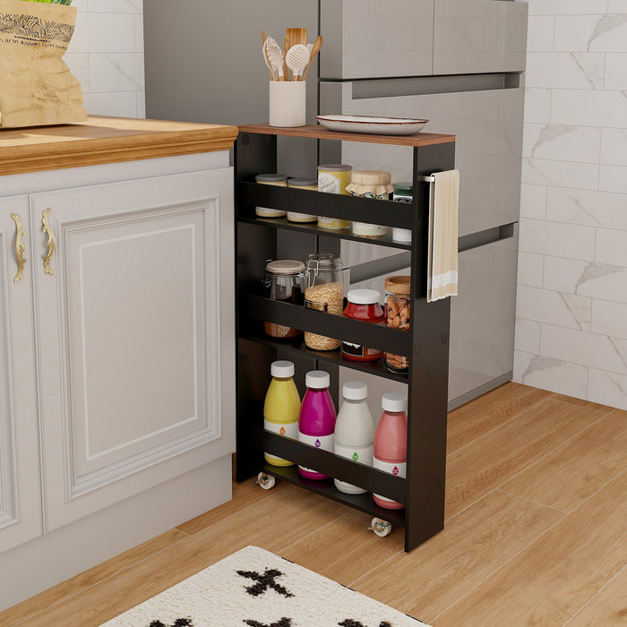 4-Tier Slim Storage Cart - Open Shelf Storage on Wheels, Natural Finish - Ideal for Space-Conscious Organizers