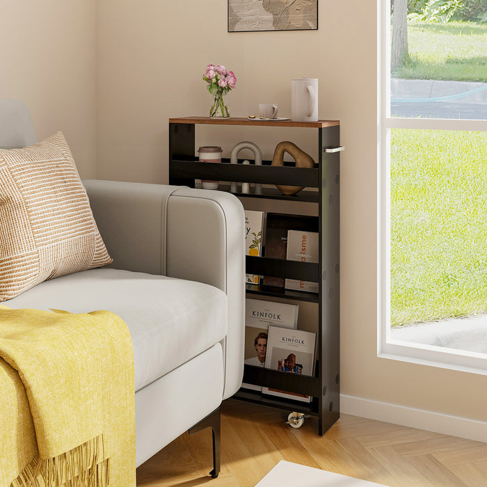 4-Tier Slim Storage Cart - Open Shelf Storage on Wheels, Natural Finish - Ideal for Space-Conscious Organizers