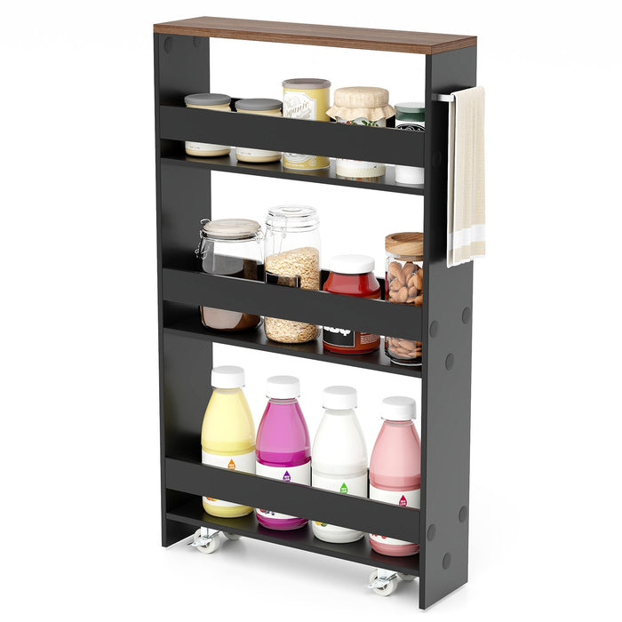 4-Tier Slim Storage Cart - Open Shelf Storage on Wheels, Natural Finish - Ideal for Space-Conscious Organizers