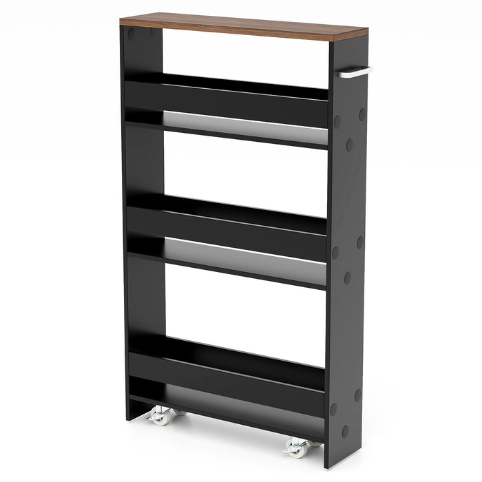 4-Tier Slim Storage Cart - Open Shelf Storage on Wheels, Natural Finish - Ideal for Space-Conscious Organizers