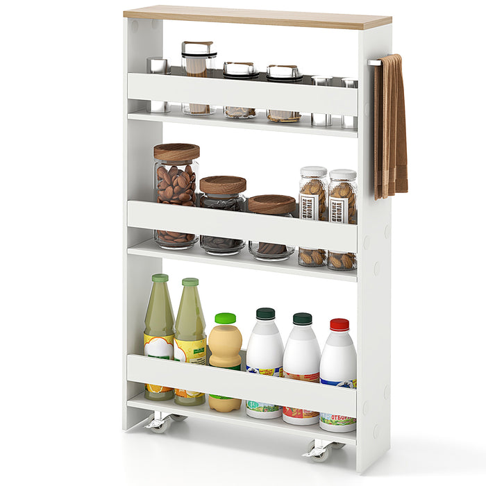 4-Tier Slim Storage Cart - Open Shelf Storage on Wheels, Natural Finish - Ideal for Space-Conscious Organizers