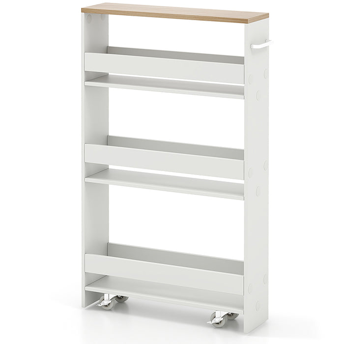 4-Tier Slim Storage Cart - Open Shelf Storage on Wheels, Natural Finish - Ideal for Space-Conscious Organizers