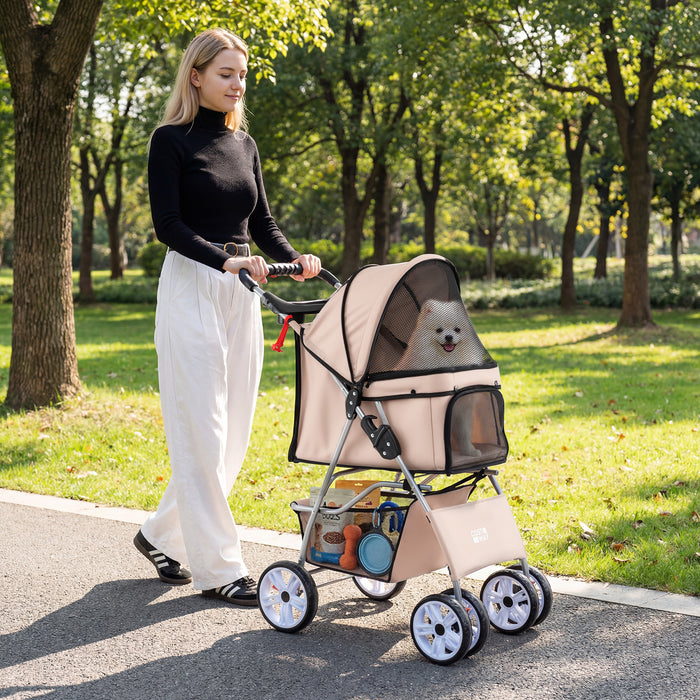 4-Wheel Pet Foldable Stroller with Breathable Mesh for Small Dogs Cats up to 15 KG-