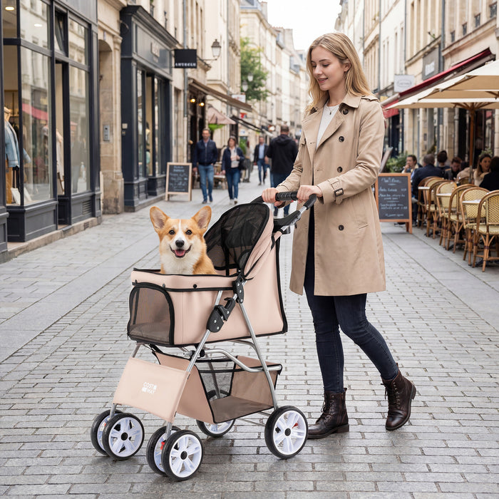 4-Wheel Pet Foldable Stroller with Breathable Mesh for Small Dogs Cats up to 15 KG-