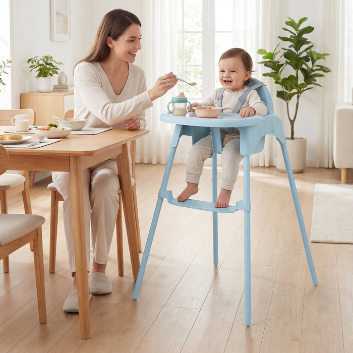 4-in-1 Convertible Baby High Chair with 2 Heights Removable Double Tray-Khaki