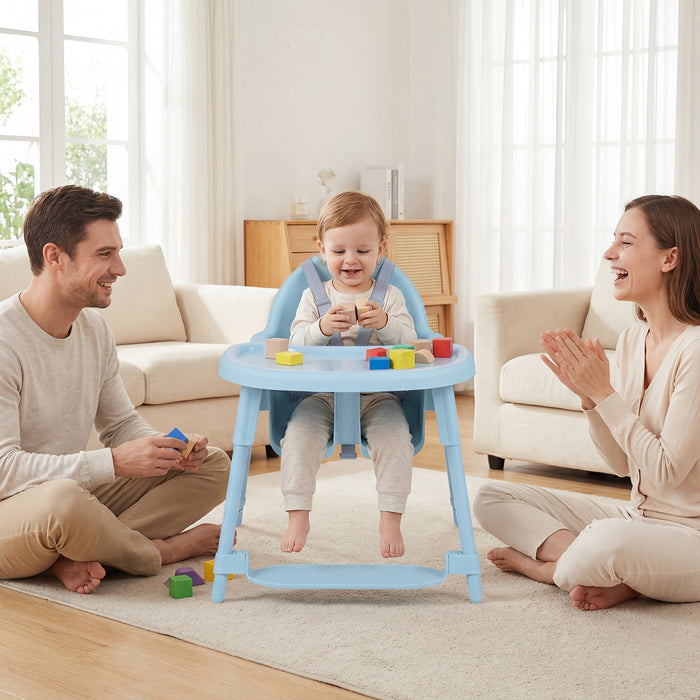 4-in-1 Convertible Baby High Chair with 2 Heights Removable Double Tray-Khaki