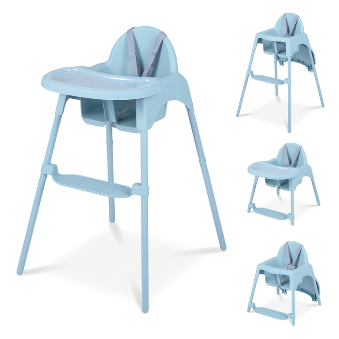 4-in-1 Convertible Baby High Chair with 2 Heights Removable Double Tray-Khaki