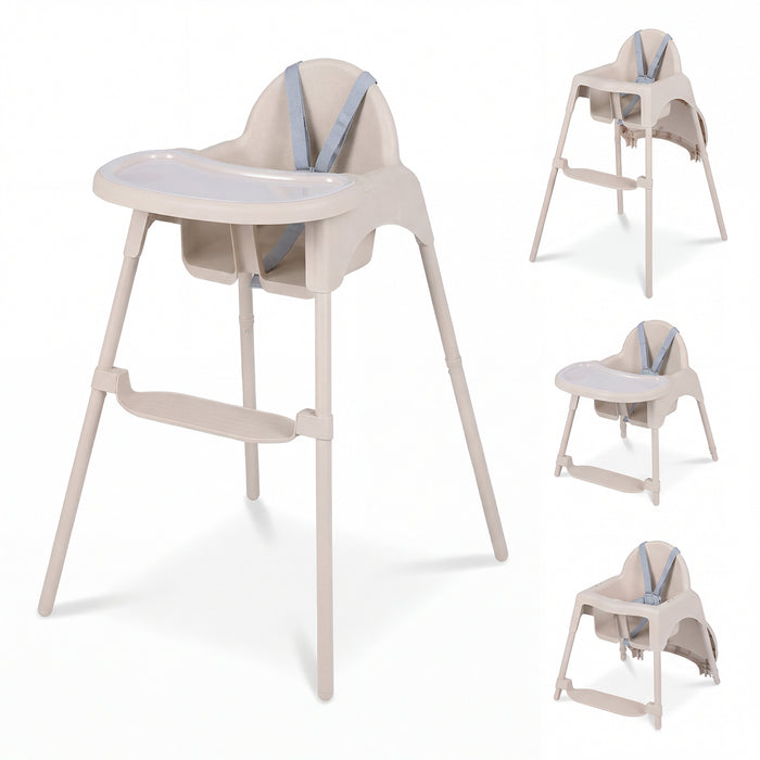 4-in-1 Convertible Baby High Chair with 2 Heights Removable Double Tray-Khaki
