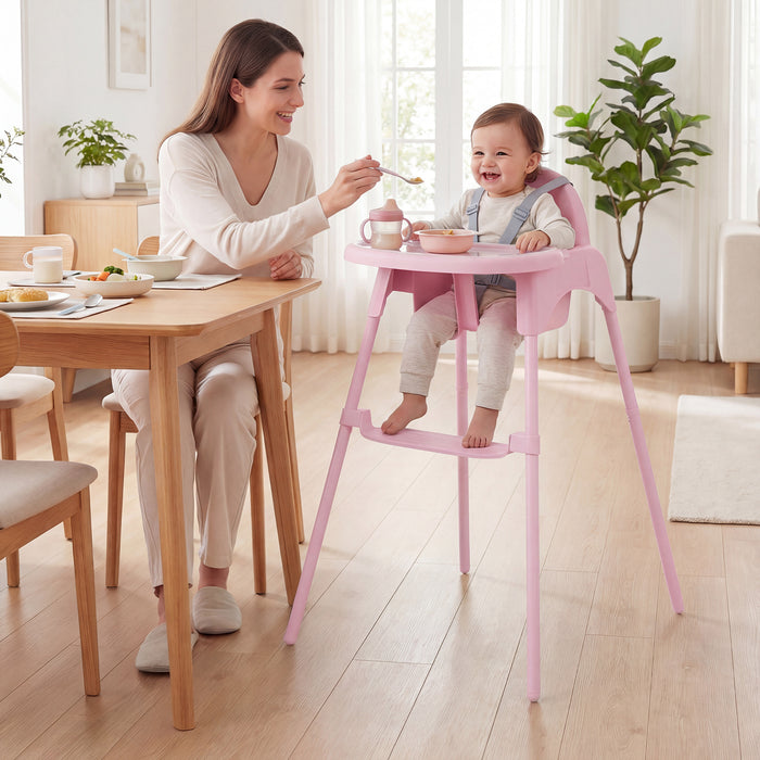4-in-1 Convertible Baby High Chair with 2 Heights Removable Double Tray-Khaki