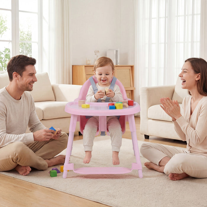 4-in-1 Convertible Baby High Chair with 2 Heights Removable Double Tray-Khaki