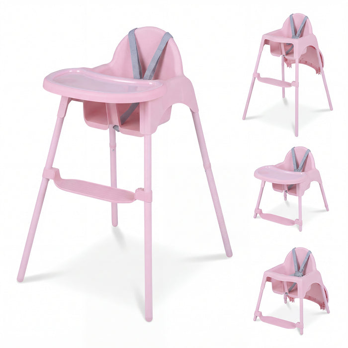 4-in-1 Convertible Baby High Chair with 2 Heights Removable Double Tray-Khaki