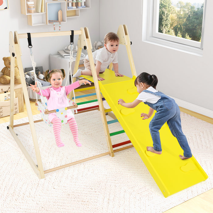 4-in-1 Kids Indoor Jungle Gym Playground with Baby Swing and Climbing Ramp-