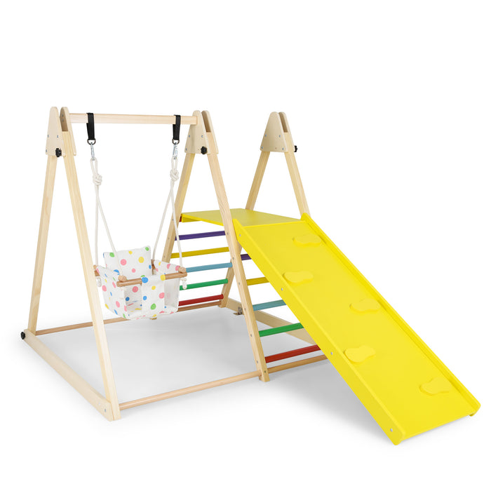 4-in-1 Kids Indoor Jungle Gym Playground with Baby Swing and Climbing Ramp-