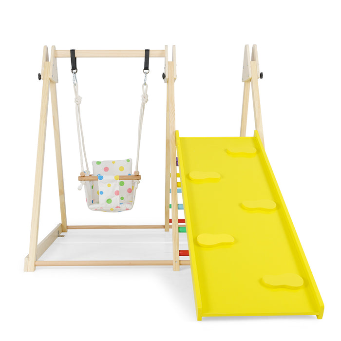 4-in-1 Kids Indoor Jungle Gym Playground with Baby Swing and Climbing Ramp-