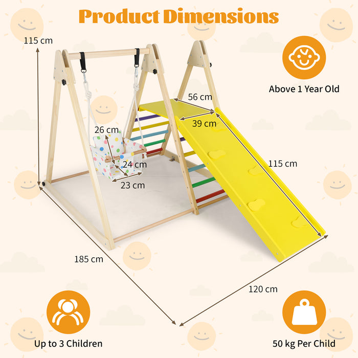 4-in-1 Kids Indoor Jungle Gym Playground with Baby Swing and Climbing Ramp-