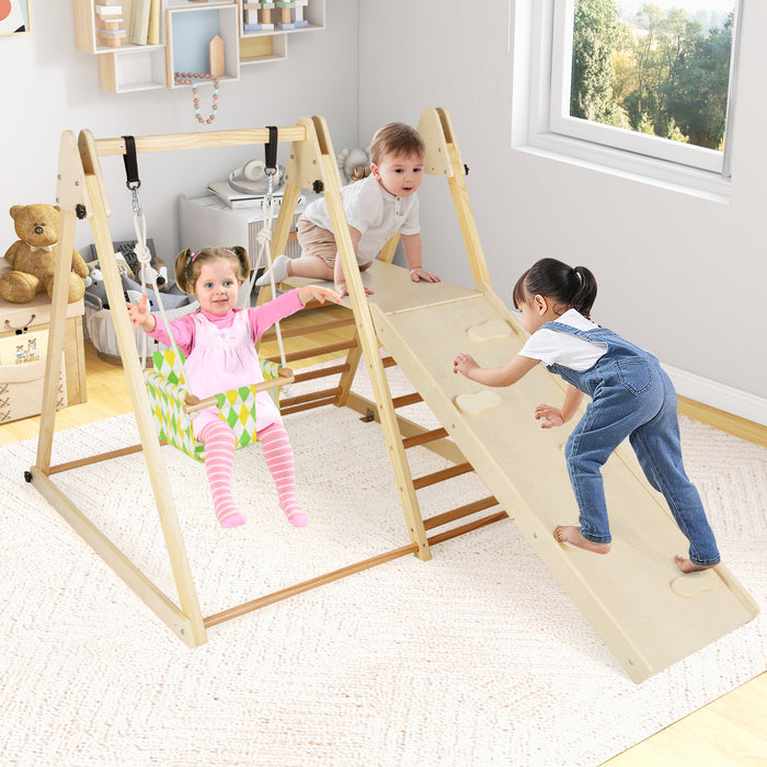 4-in-1 Kids Indoor Jungle Gym Playground with Baby Swing and Climbing Ramp-