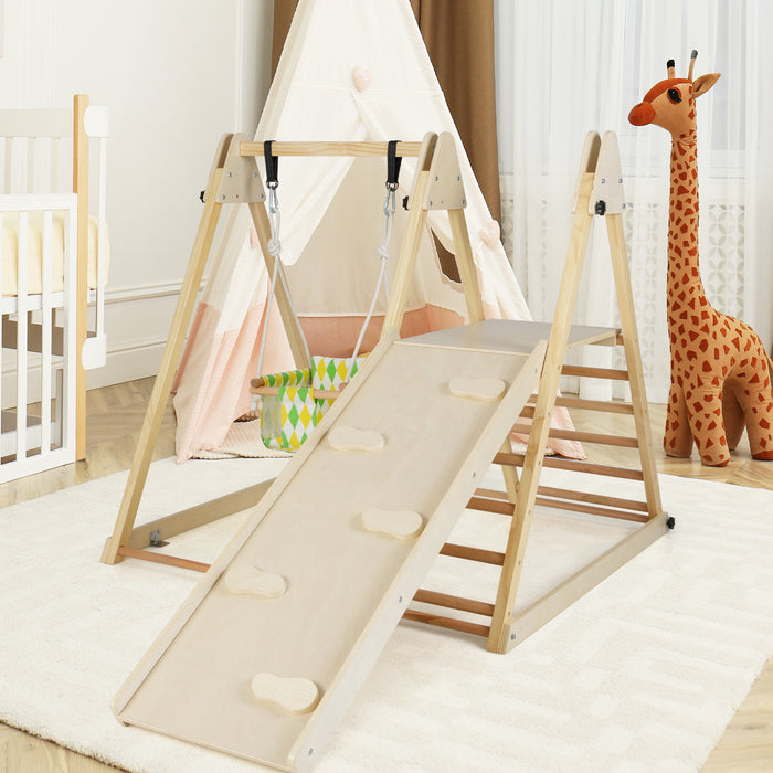 4-in-1 Kids Indoor Jungle Gym Playground with Baby Swing and Climbing Ramp-