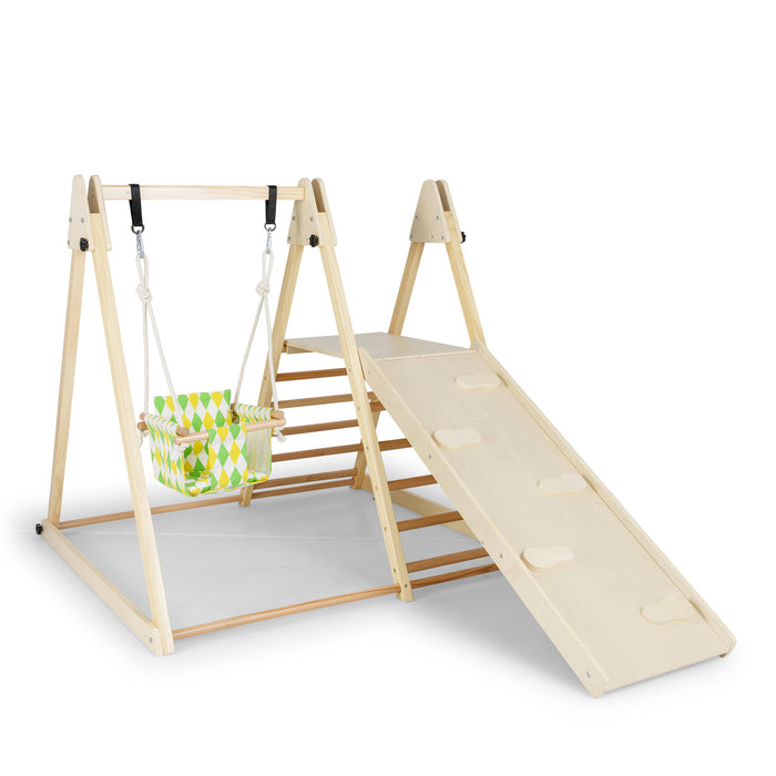 4-in-1 Kids Indoor Jungle Gym Playground with Baby Swing and Climbing Ramp-
