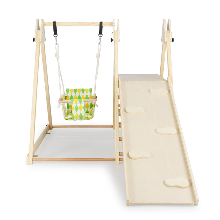 4-in-1 Kids Indoor Jungle Gym Playground with Baby Swing and Climbing Ramp-