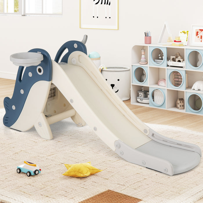 4-in-1 Toddler Slide with Basketball Hoop and Space-saving Folding Design-
