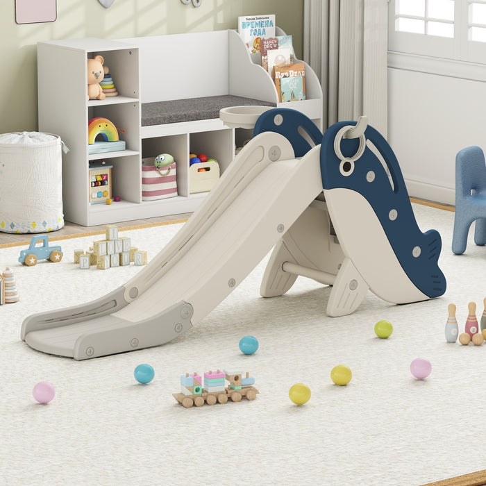 4-in-1 Toddler Slide with Basketball Hoop and Space-saving Folding Design-
