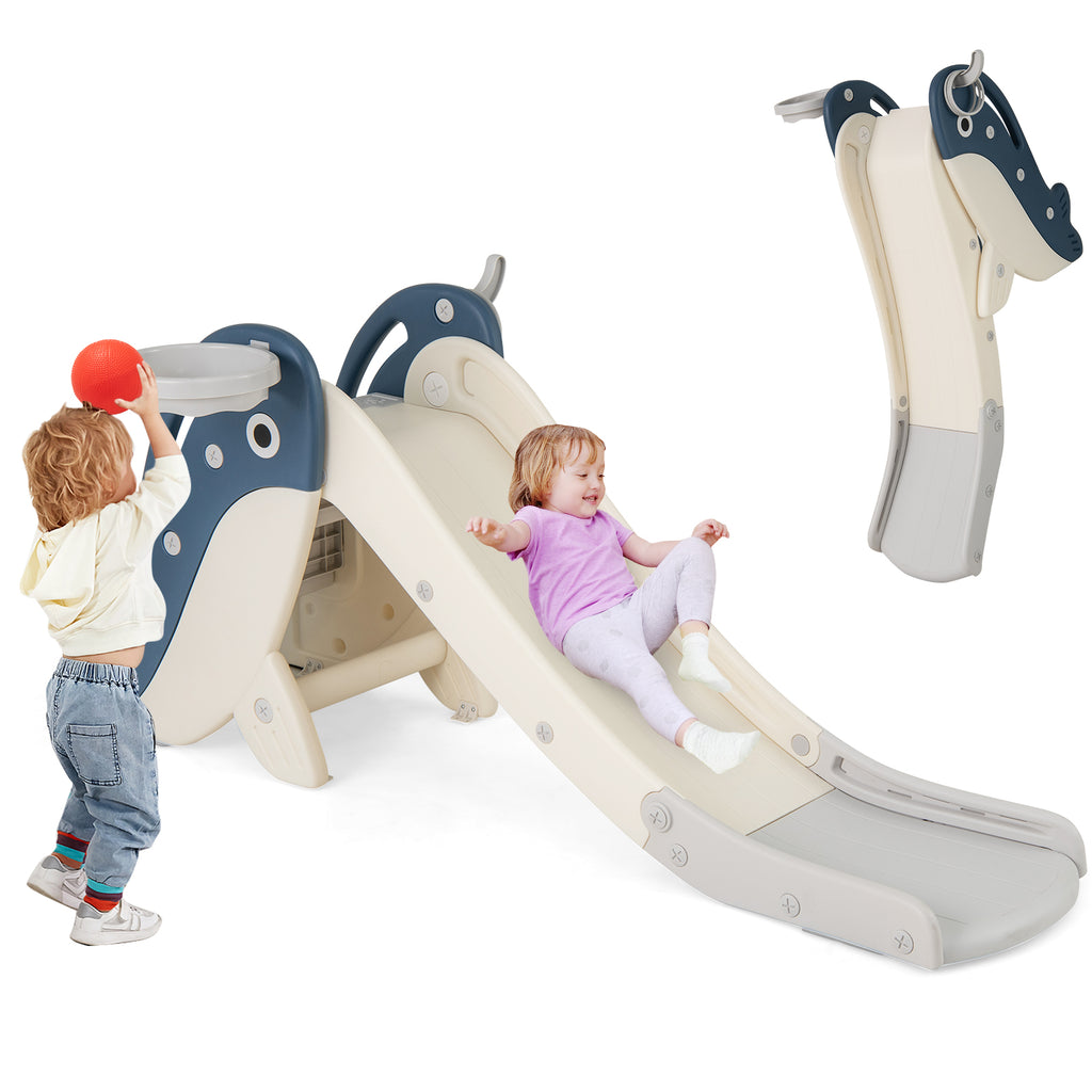 4-in-1 Toddler Slide with Basketball Hoop and Space-saving Folding Design-