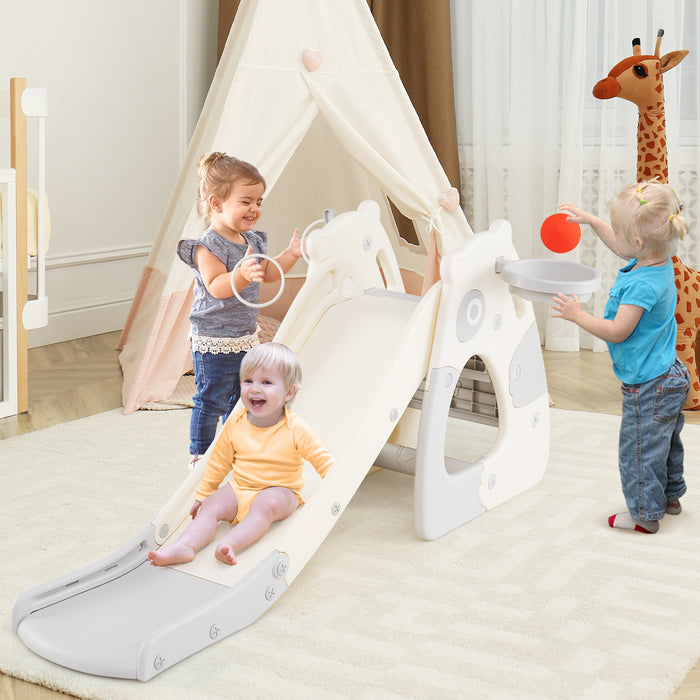 Foldable Toddler Slide with Basketball Hoop and Ball-
