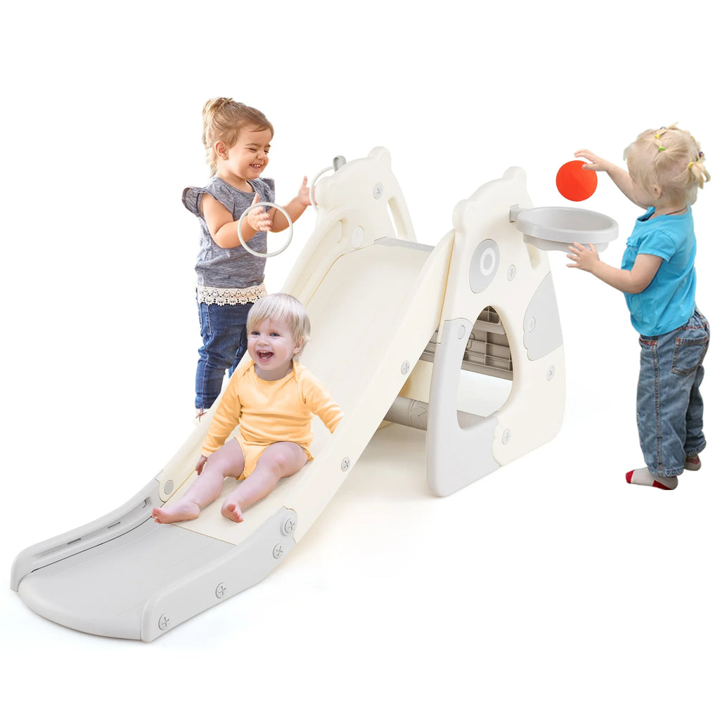 Foldable Toddler Slide with Basketball Hoop and Ball-