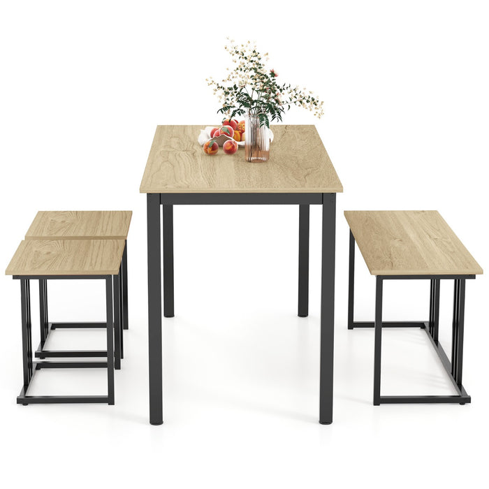 4-Piece Dining Table Set with Bench and 2 Stools for 4 Persons-