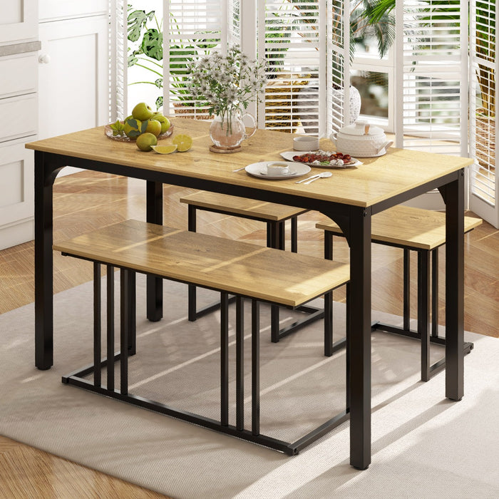 4-Piece Dining Table Set with Bench and 2 Stools for 4 Persons-