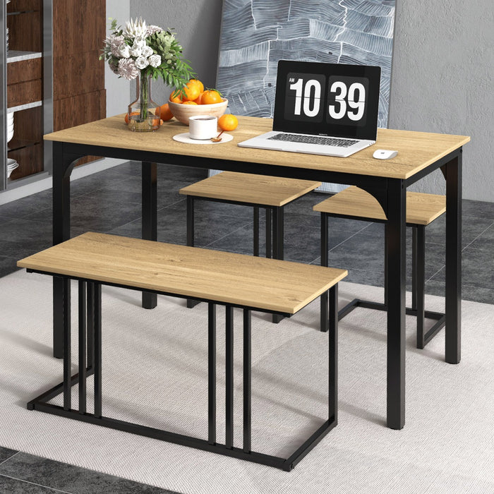 4-Piece Dining Table Set with Bench and 2 Stools for 4 Persons-