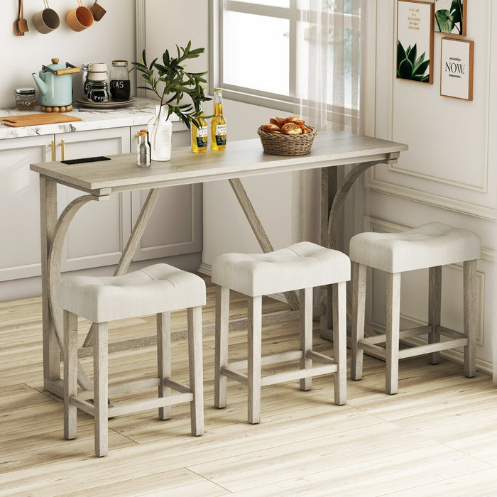 4-Piece Height Bistro Table and Saddle Seat Stools with Power Outlet-