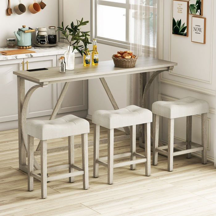 4-Piece Height Bistro Table and Saddle Seat Stools with Power Outlet-