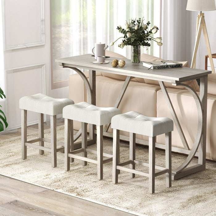 4-Piece Height Bistro Table and Saddle Seat Stools with Power Outlet-