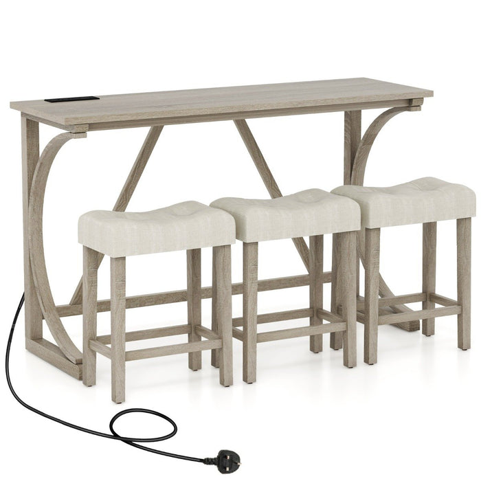 4-Piece Height Bistro Table and Saddle Seat Stools with Power Outlet-