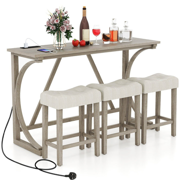 4-Piece Height Bistro Table and Saddle Seat Stools with Power Outlet-