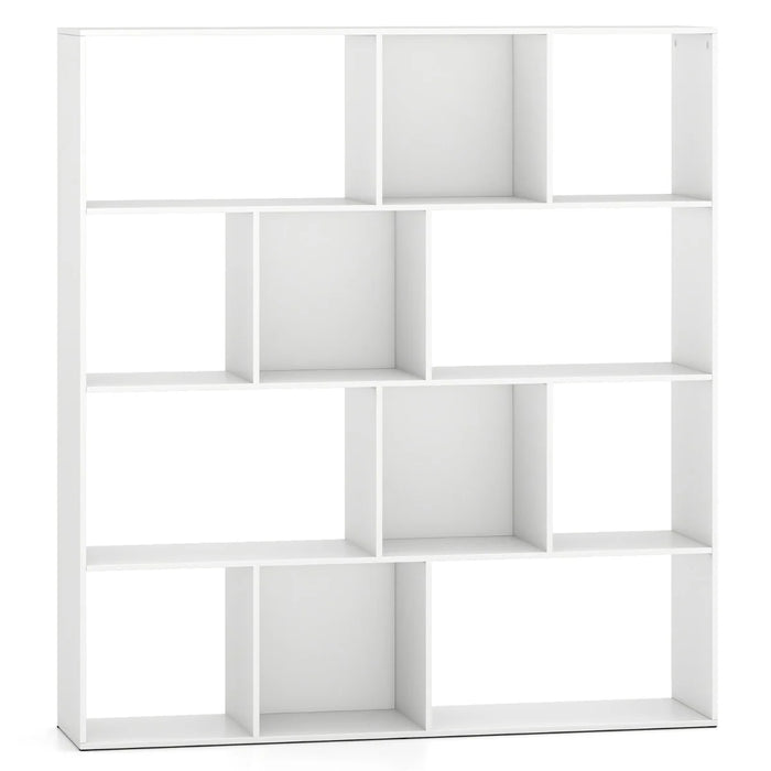 4-Tier Modern Bookshelf with 12 Storage Compartments and 2 Anti-Tip Kits-White