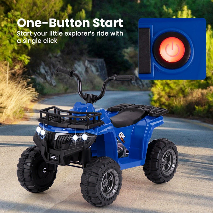 6V 4-Wheeler Quad Car with One-Button Start and Tread Tires-