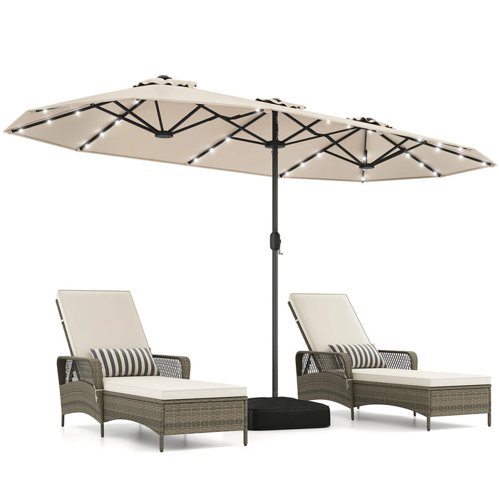 405 cm Double-Sided Patio Umbrella with Solar Lights and Crank-Tan