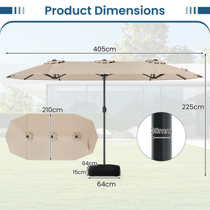 405 cm Double-Sided Patio Umbrella with Solar Lights and Crank-Tan