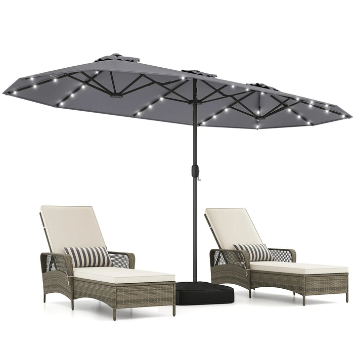 405 cm Double-Sided Patio Umbrella with Solar Lights and Crank-Tan