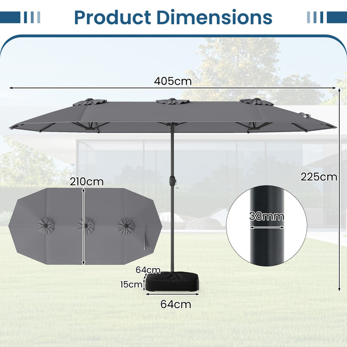 405 cm Double-Sided Patio Umbrella with Solar Lights and Crank-Tan
