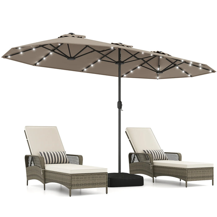 405 cm Double-Sided Patio Umbrella with Solar Lights and Crank-Tan